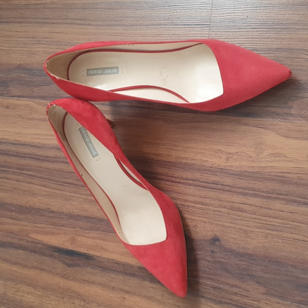 Giorgio Armani red suede pumps